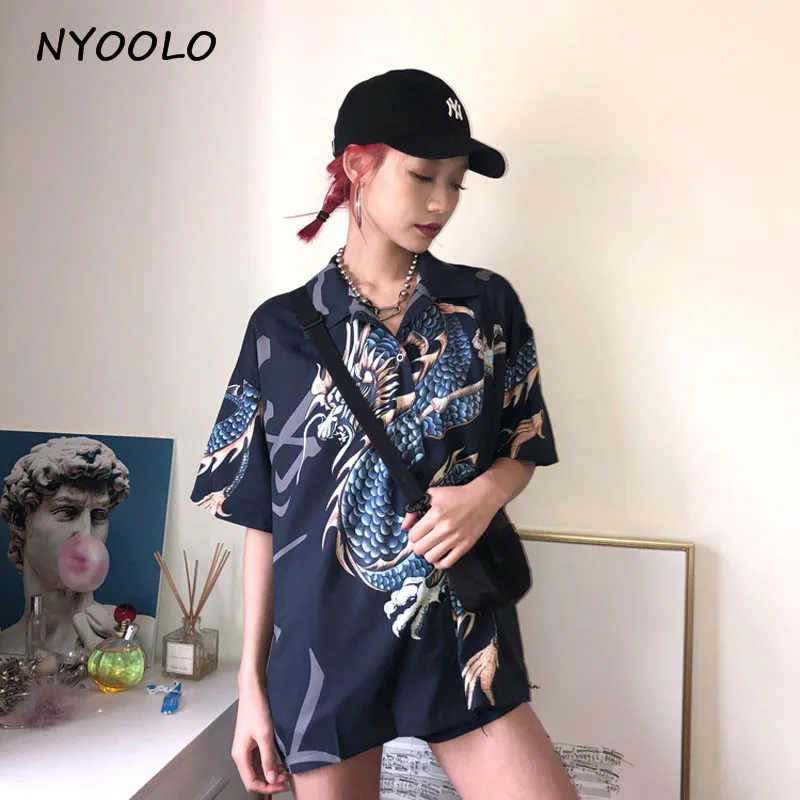 Рубашка NYOOLO с отложным воротником и коротким рукавом для мужчин женщин Винтажный