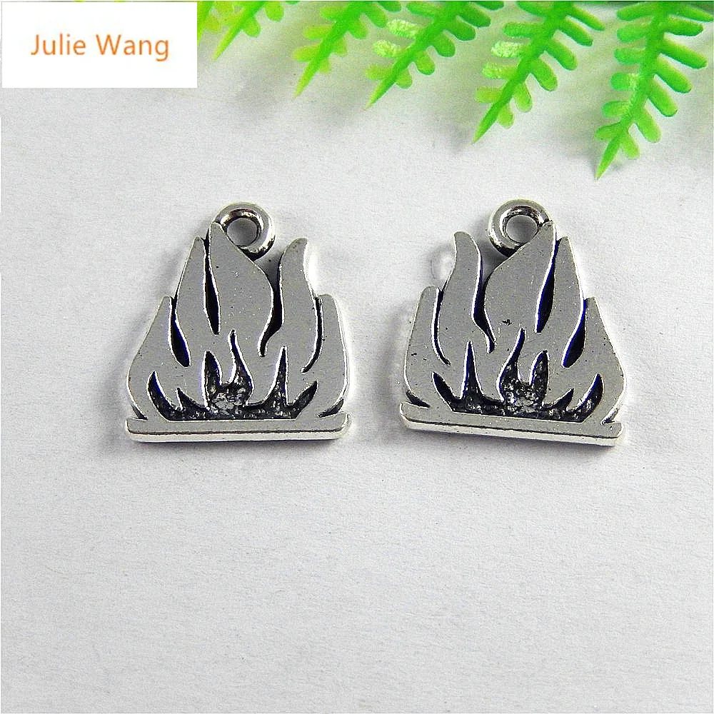 Julie Wang 10 шт. сплав Blaze Пламенные подвески старинные серебряные амулеты подвесное ожерелье браслет ювелирные изделия изготовление аксессуаров