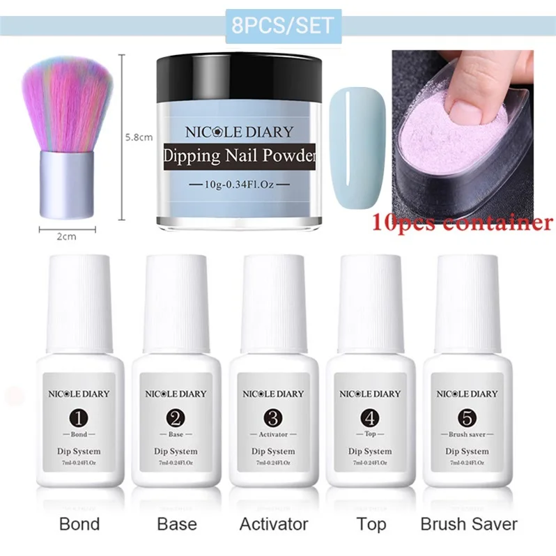 set 8 NICOLE дневник матовый Dip порошок для ногтей набор 10 г красочные окунания ногтей блеск набор натуральный сухой хром пыль пигмент украшения - Цвет: set 8