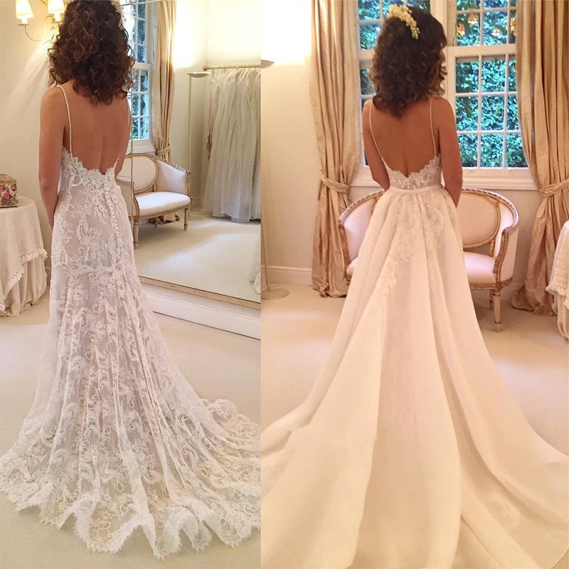 Elegant Lace Wedding Gowns Sexy Spaghetti-Straps Bridal V-neck A-Line Long Dresses Custom Made Plus Size | Женская одежда