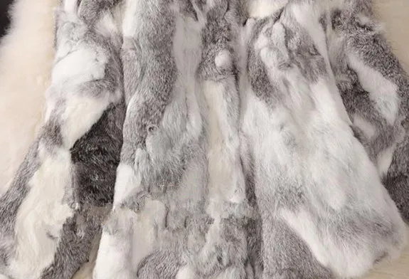 grass grey LOVELY-JINNUO, Женское зимнее пальто из кроличьего меха, Женское пальто с воротником-стойкой, длинное теплое пальто из натурального кроличьего меха, верхняя одежда JN430 - Цвет: grass grey