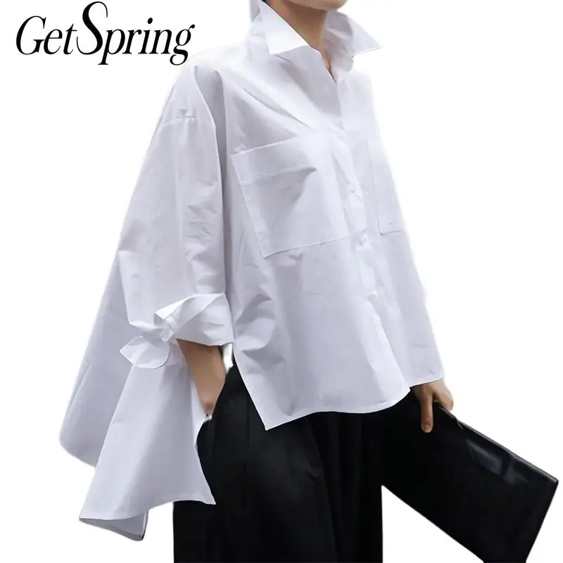 

GETSRING Women Blouses Irregular Cotton White Shirt Long Sleeve Loose Women Shirts Women Asymmetrical Top White Summer Tops 2019