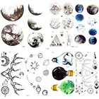 Черная круглая планета Луна Лось земля переводная татуировка цветок женщины дети временная татуировка наклейка Гора искусственная Татуировка мужчины наклейка