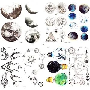 Черная круглая планета Луна Лось земля переводная татуировка цветок женщины дети временная татуировка наклейка Гора искусственная Татуировка мужчины наклейка