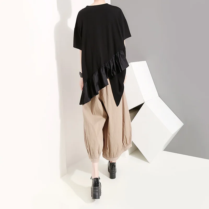 Новинка 2019 женские летние топы уличные необычные короткий рукав пэчворк оборки