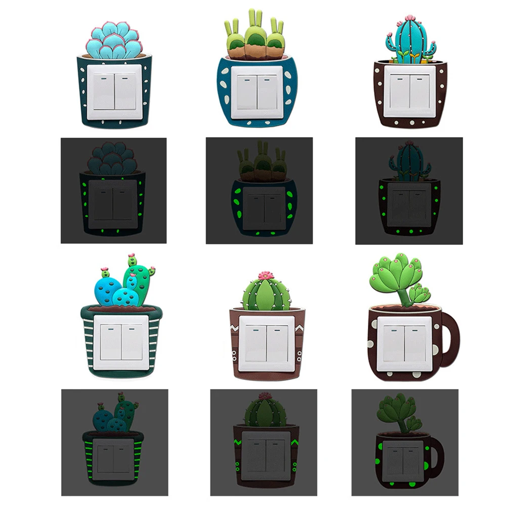 LASPERAL Cute Cartoon 3D Cactus Fluorescent Wall Silicone On-off Switch Stickers Outlet Home Decorations | Дом и сад