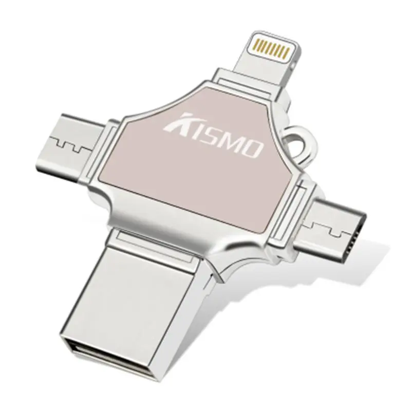 Золотой Kismo 4 в 1 USB флэш-накопитель 16 ГБ 32 ГБ, 64 ГБ и 128 Гб карта памяти OTG Тип-C накопитель для samsung S8 S9 iphone X 8 7 6 Plus - Цвет: Золотой