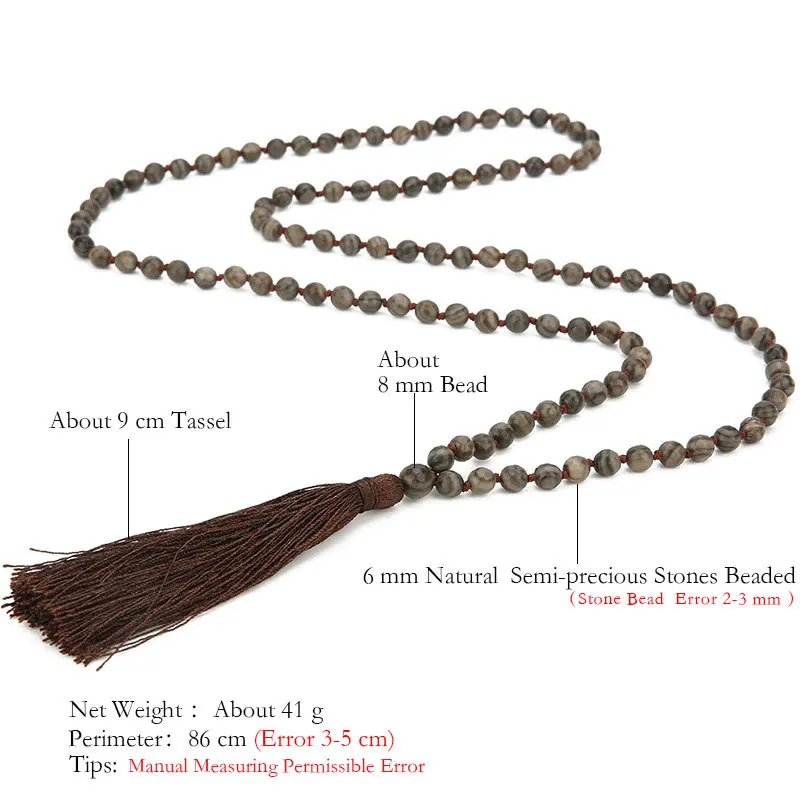Balibali Frosted Matte Amazon Stone Beaded Necklace Women Cut Faceted Bead Tassel Charm Long collar mujer Men Bohemian | Украшения и