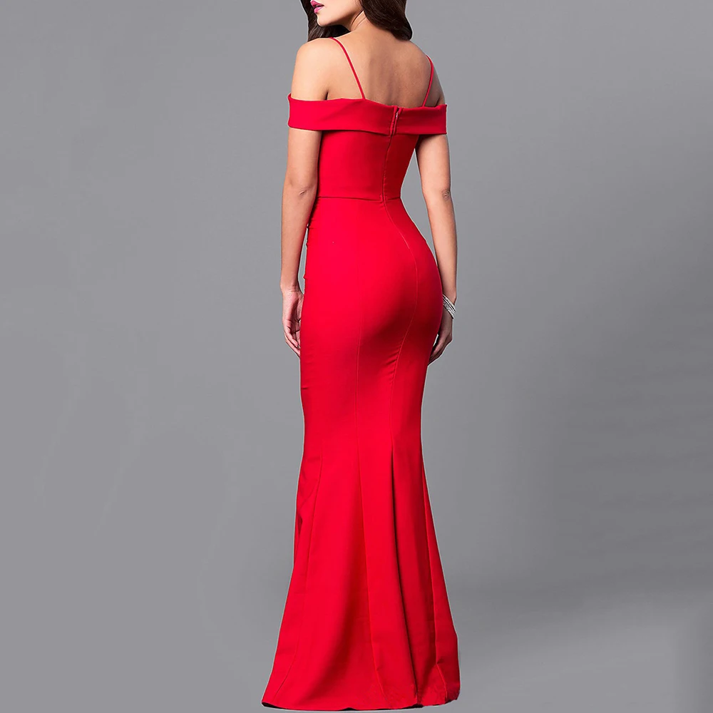 Женское вечернее платье макси с глубоким v образным вырезом Красное Облегающее