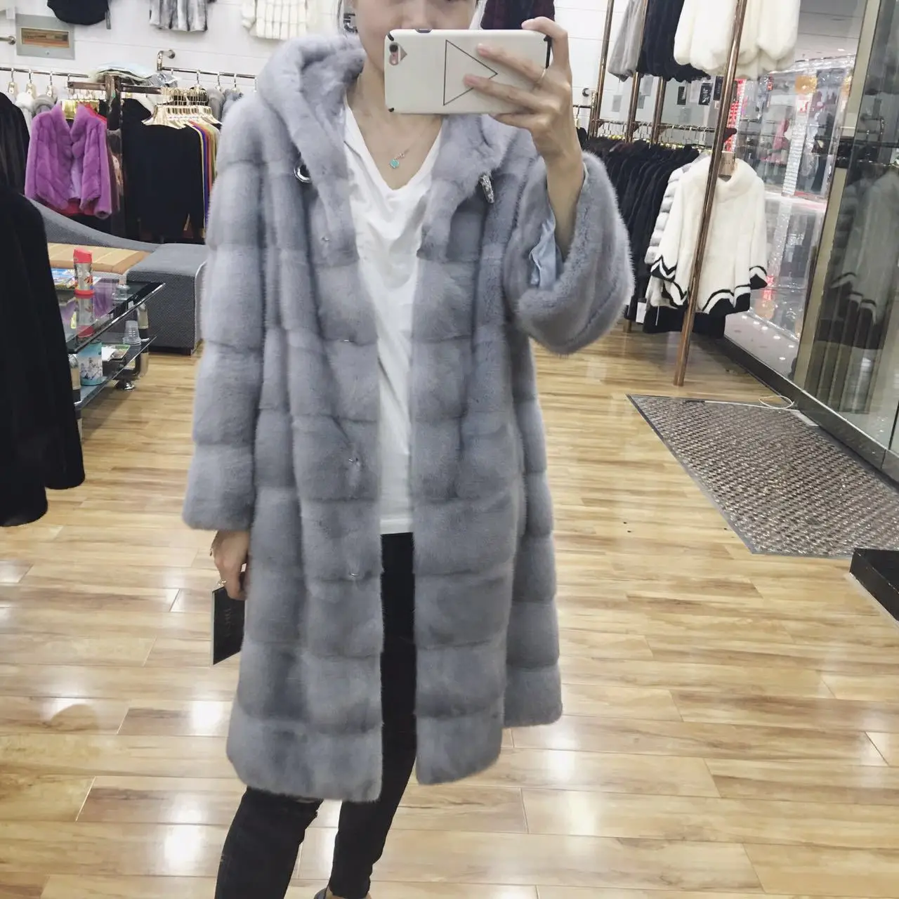 Новая норковая куртка 2017 года кожаное пальто импортная Корона бархат длинная с