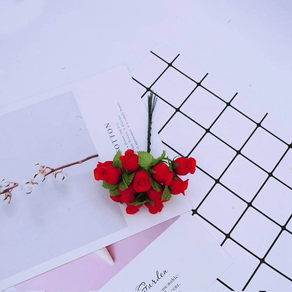 red 12 шт./Набор искусственных цветов мини шелковые розы diy ВЕНОК Подарки Рождественский Декор для дома свадебная брошь поддельные цветы - Цвет: red