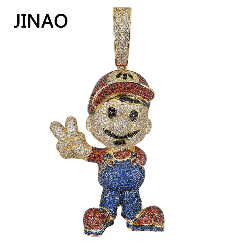 JINAO модные AAA CZ кубический циркон золото Super Mario льдом цепь кулон ожерелье в стиле
