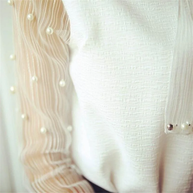 Женская рубашка, топ с длинными рукавами и принтом элегантное платье с бантом из органзы, рубашки шифон блузки женская одежда Blusas от AliExpress WW