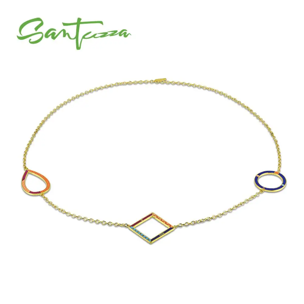 SANTUZZA, латунное ожерелье для женщин, красочное геометрическое ожерелье с подвеской, ручной работы, эмаль, вечерние ювелирные изделия