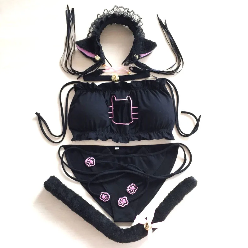 Косплей кошки горничной сексуальное нижнее белье аниме Мику с оборками полые