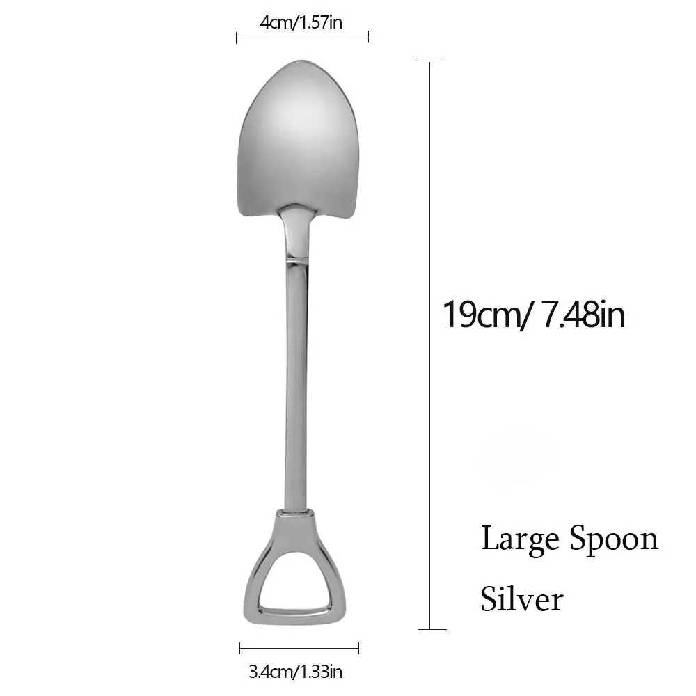 silver Large Spoon Новинка, 1 шт., ложка в форме лопатки из нержавеющей стали, вилка с длинной ручкой для кофе, мороженого, супа, детская ложка и вилка, ложка для мороженого - Цвет: silver Large Spoon