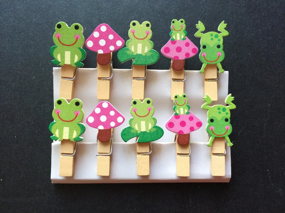 10 шт. зеленый Лягушка милые деревянные колышки зажимы для фото контактный