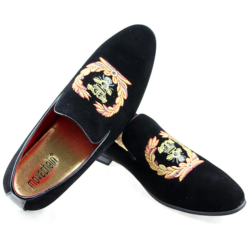 movechain Fashion Men's Casual Embroidery Loafers Mens Suede Leather Shoes Moccasins Oxfords Man Wedding Party Flats Size 38-45 | Обувь