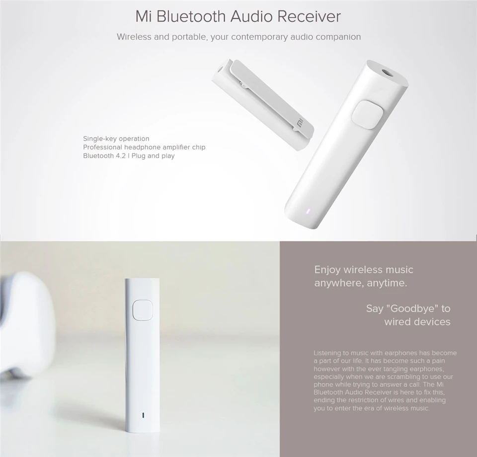 Спортивный открытый Xiao mi Bluetooth аудио приемник mi беспроводной Медиа адаптер для 3,5 мм наушники гарнитура динамик