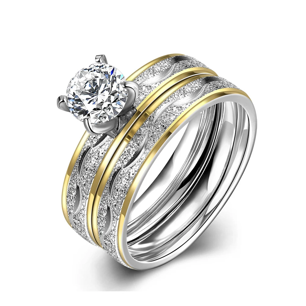 Набор женских колец из 2 предметов с золотистыми полосками фианита подходит для