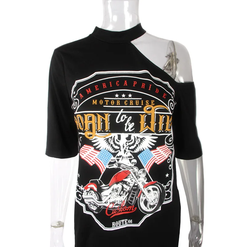 Панк-рок музыка вечерние 2017 платье-футболка с открытыми плечами Орел Печатный