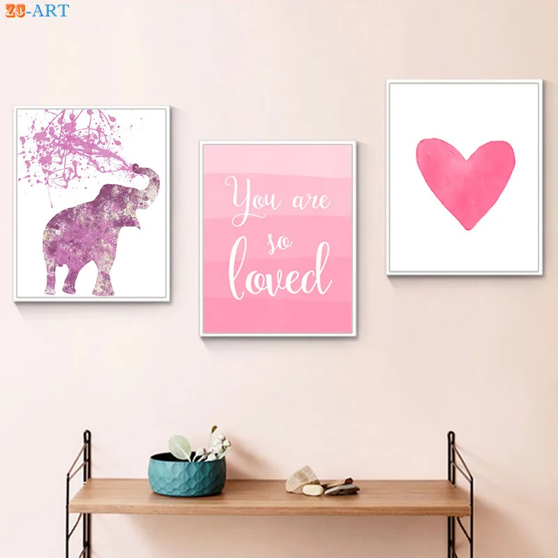 Абстрактная картина слон постер с принтом цитатой розовое сердце настенное