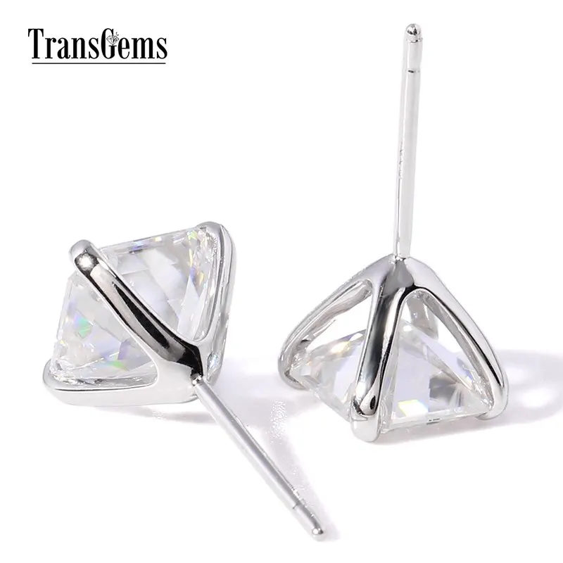 Transgems золотые серьги Cneter 2ct 7X7 мм F Цвет Ашер резки Муассанит всего 4CTW 14 К 585 белое
