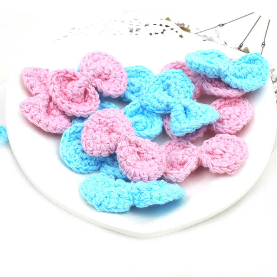 20 шт. вязаный крючком бант ручной вязки разных цветов небесно голубой розовый