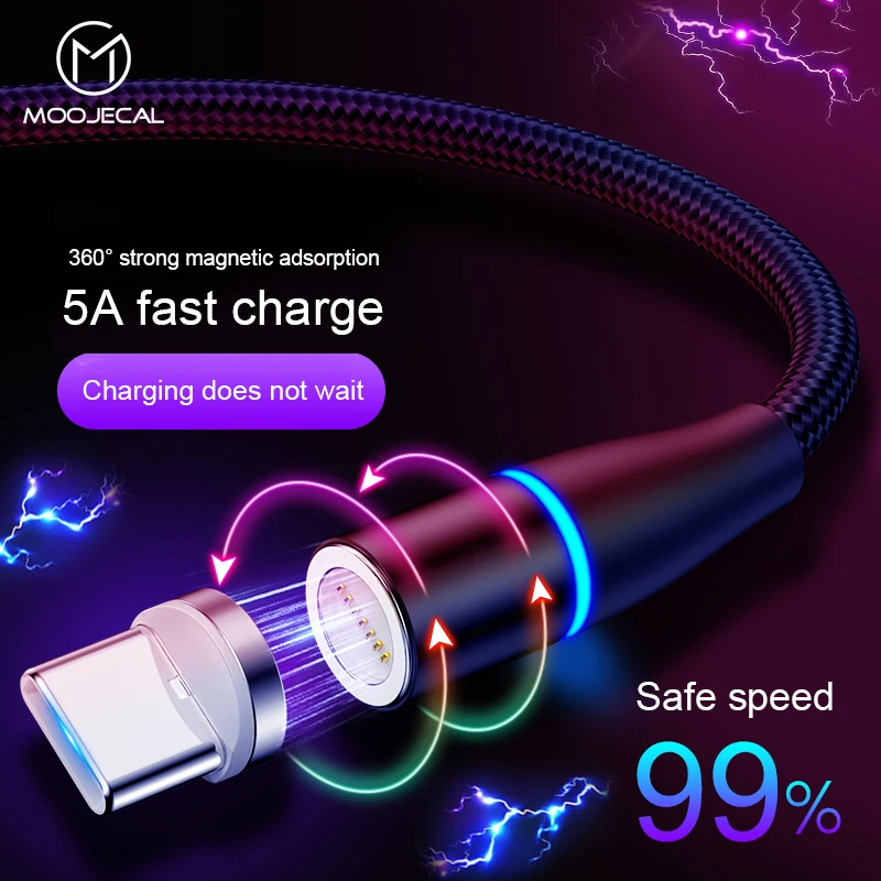 MOOJECAL 5A Магнитный кабель type C Micro usb быстрый заряд кабеля для iPhone XR X 7 8 Samsang S9 Usb c