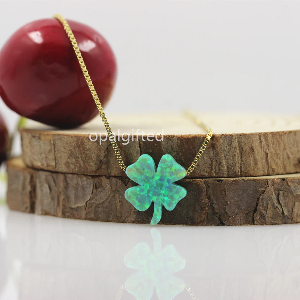 1pc Free Shipping Synthetic 12*13mm Green Flower Clover Opal pendant for Dresses necklace Silver 925 Trendy Jewelry Cheap Price |