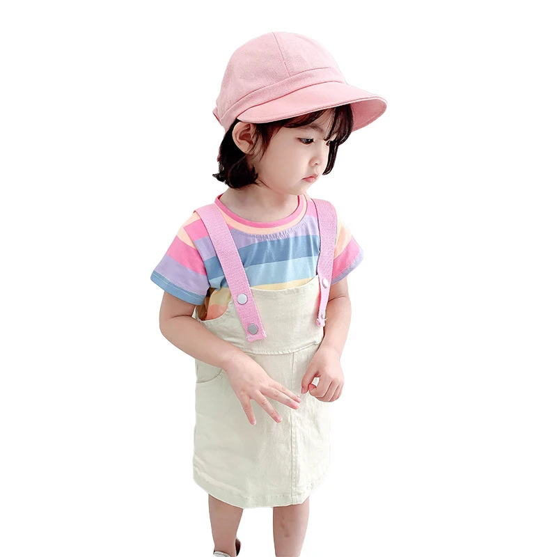 Cute Rainbow Strap Dress For Little Girls Summer Casual Wear Set Birthday Party Kids Halloween Costumes Baby 2-6 Years | Детская одежда