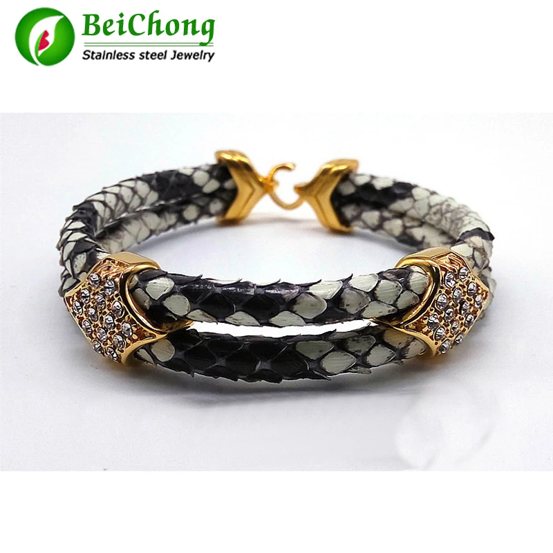 Модная змеиная кожа питона 5 мм Мужская коробка из нержавеющей стали круглый