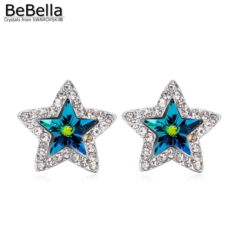 BeBella серьги-гвоздики со звездами и пентаграммой с кристаллами Swarovski, модные ювелирные изделия для женщин и девушек, Рождественский подарок - Окраска металла: Crystal VM