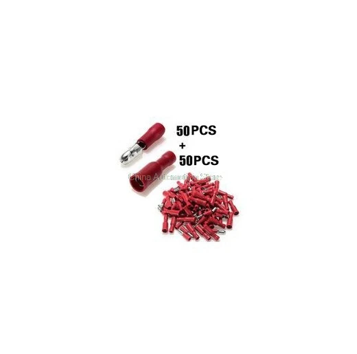 

New 100pcs Red Assorted Female&Male Bullet Butt Connector Crimp Wire Terminals