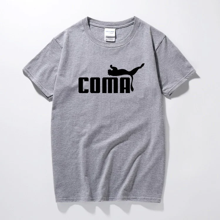 Мужская футболка с логотипом Coma, пародия, крутая трендовая пародия, комедийная шутка, топы, Забавные футболки, хлопковая футболка с коротким рукавом, мужская одежда - Цвет: Серый