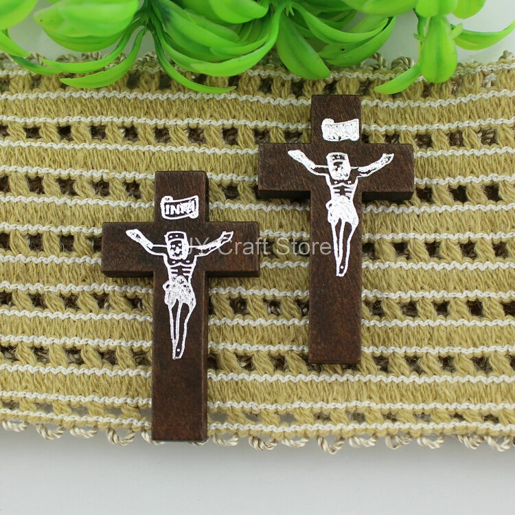 50pcs/lot Antique Cross Wooden Retro Dark Coffee Jesus Beads 42*24mm Wood Pendant Charm Jewelry MA0054 | Дом и сад