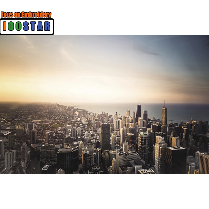 

5D DIY Полная квадратная Алмазная вышивка крестиком на рисунке, "Чикаго на закате" 3D Алмазная вышивка Стразы мозаичный Декор для дома подарок