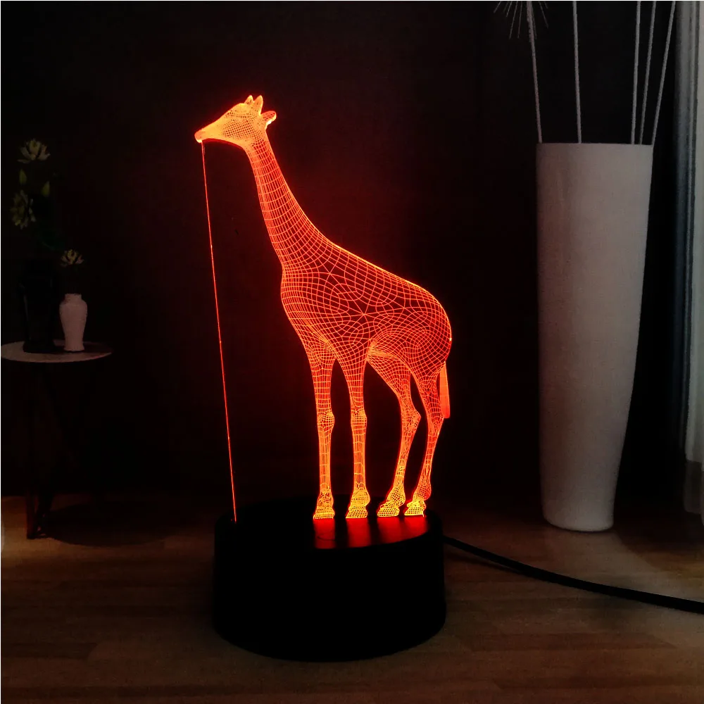 Новый иллюзия милое животное жираф 3D 7 цветов Изменение LED ребенок сна