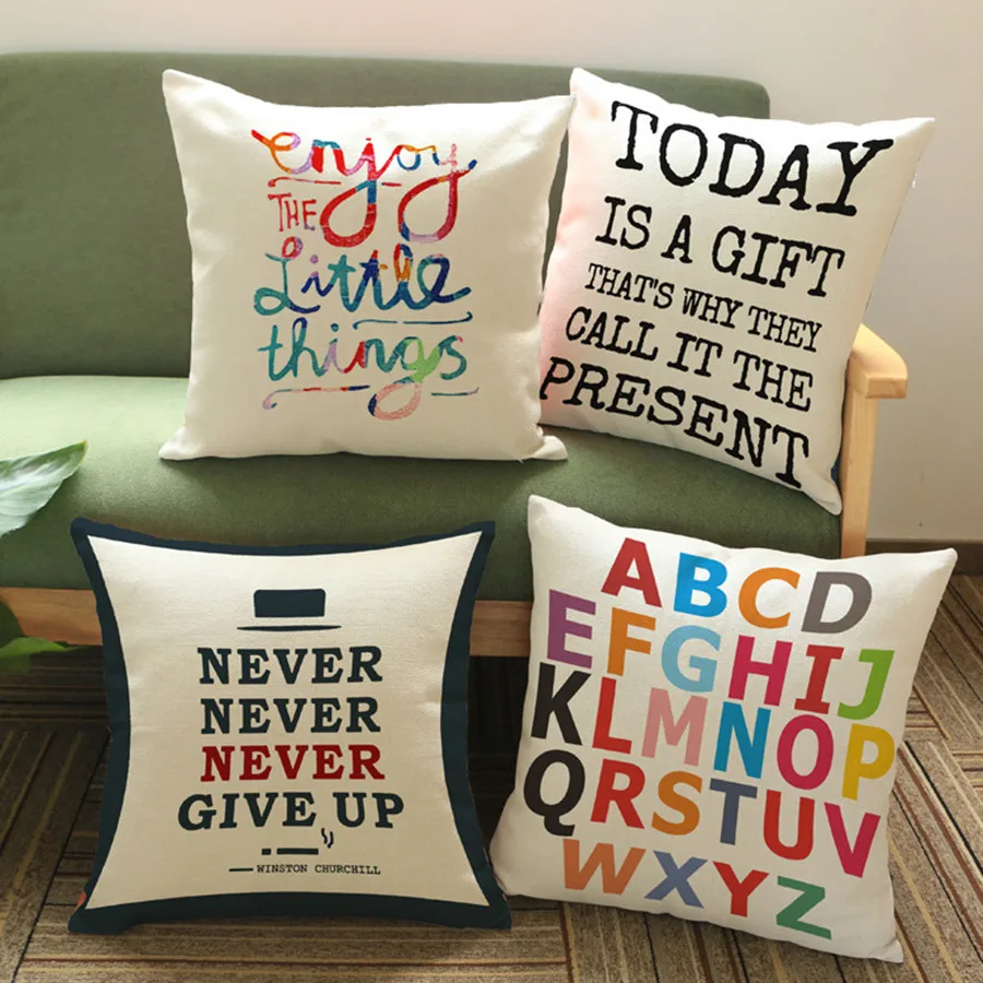 Декоративные подушки с разноцветными буквами хлопок льняные наволочки для