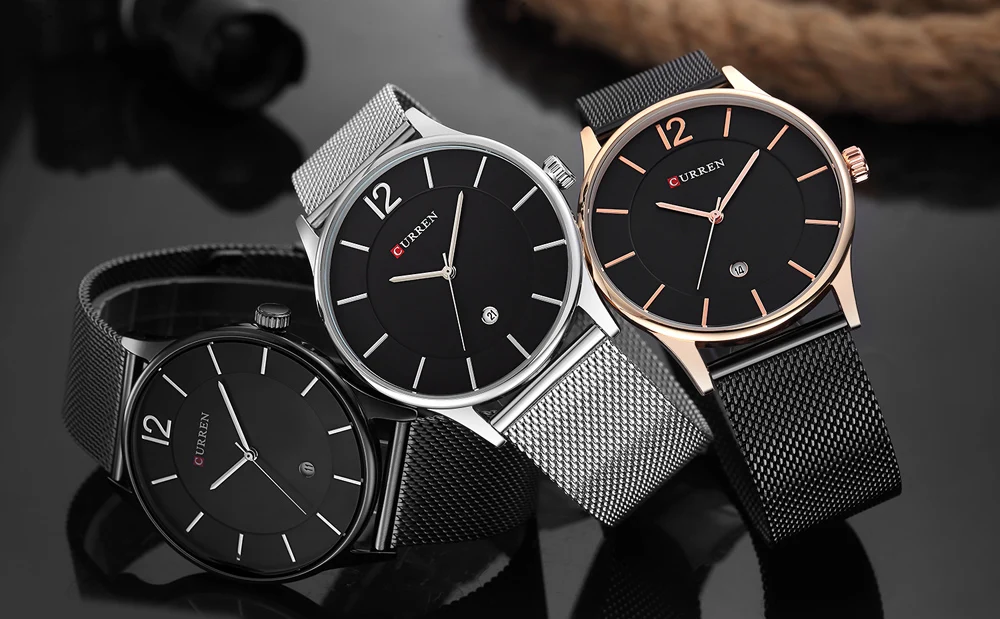 CURREN Топ часы для мужчин люксовый бренд сетка стальной ремешок тонкие мужские