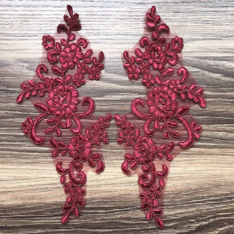 2 шт. цвета красного вина вышитые нашивки кружевная отделка сетка цветы сделай