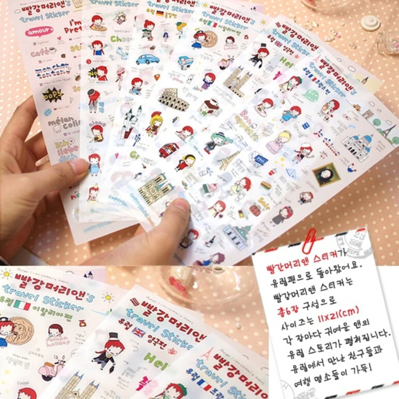 

6Sheets new Paper Memo Sticker Cartoon Girls Attractions Print Paper Sticker Planner Stickers/sticky Notes/stationery110*210mm