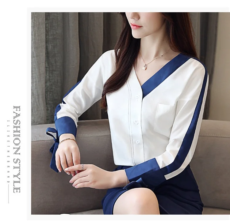 Fashion Women tops and Blouses Long Sleeve Chiffon blouse shirt women Top female V-neck OL blouse Blusa feminina 0855 30