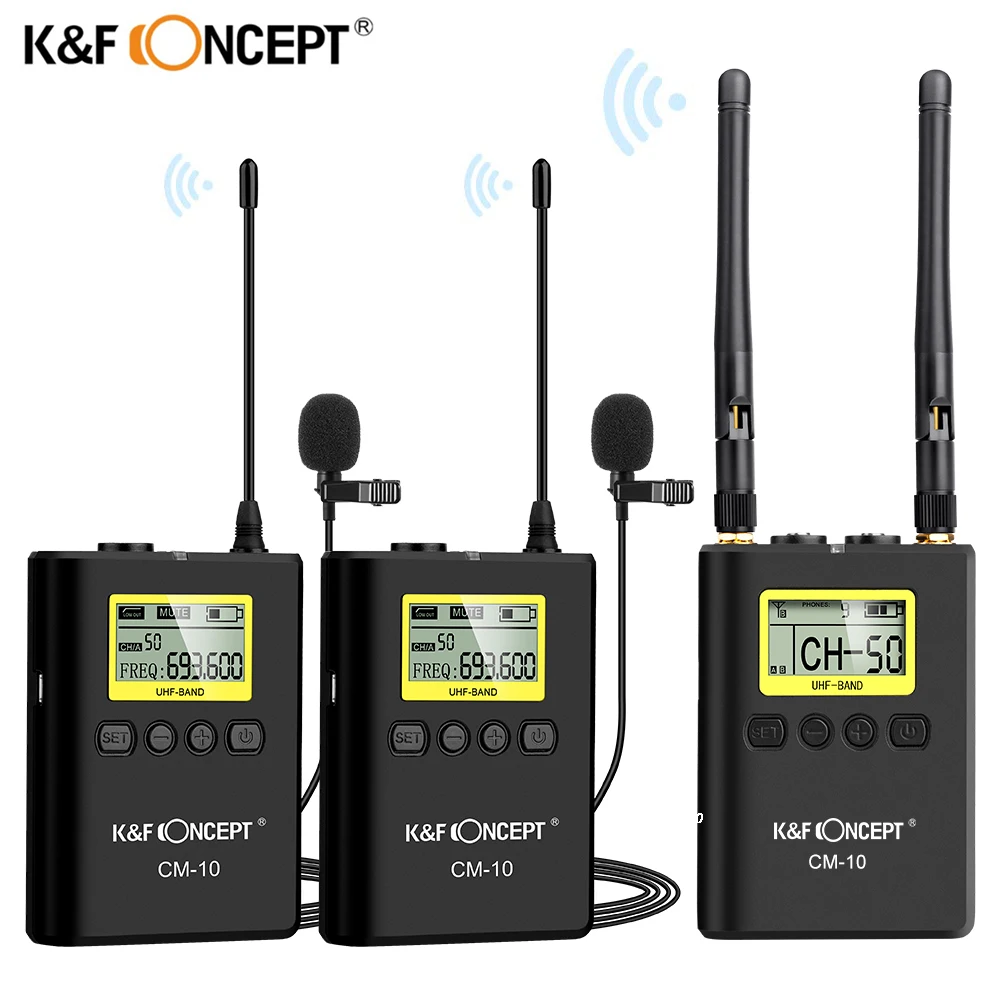 K& F концепция UHF 100M беспроводной петличный микрофон 2 передатчика+ 1 двойной приемник для Canon Nikon DSLR камеры видеокамеры видео