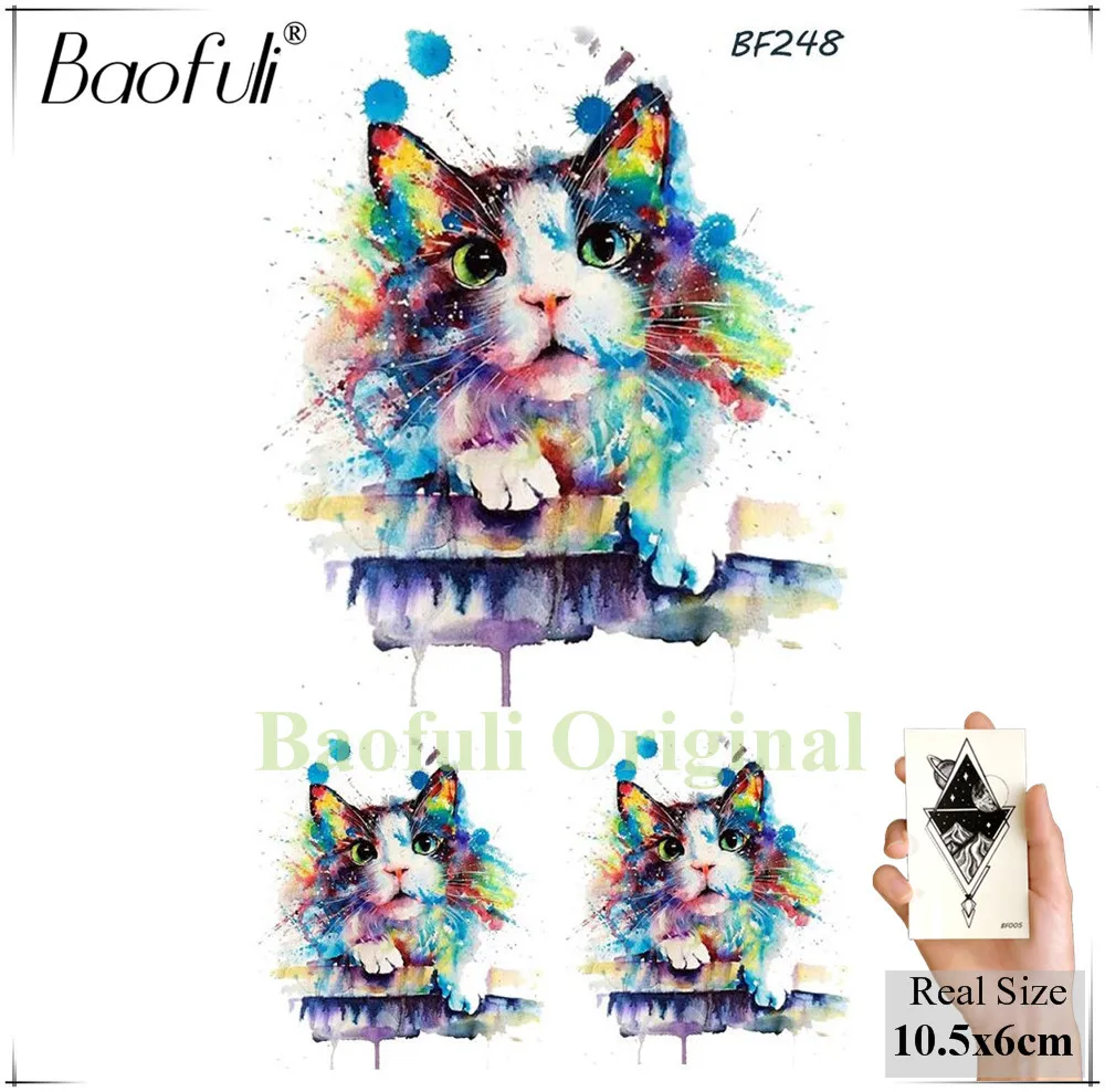 Забавные Kitty Cat DIY Красочные Временные татуировки для женщин девушек боди-арт руки акварельные поддельные татуировки водонепроницаемые детские татуировки стикер