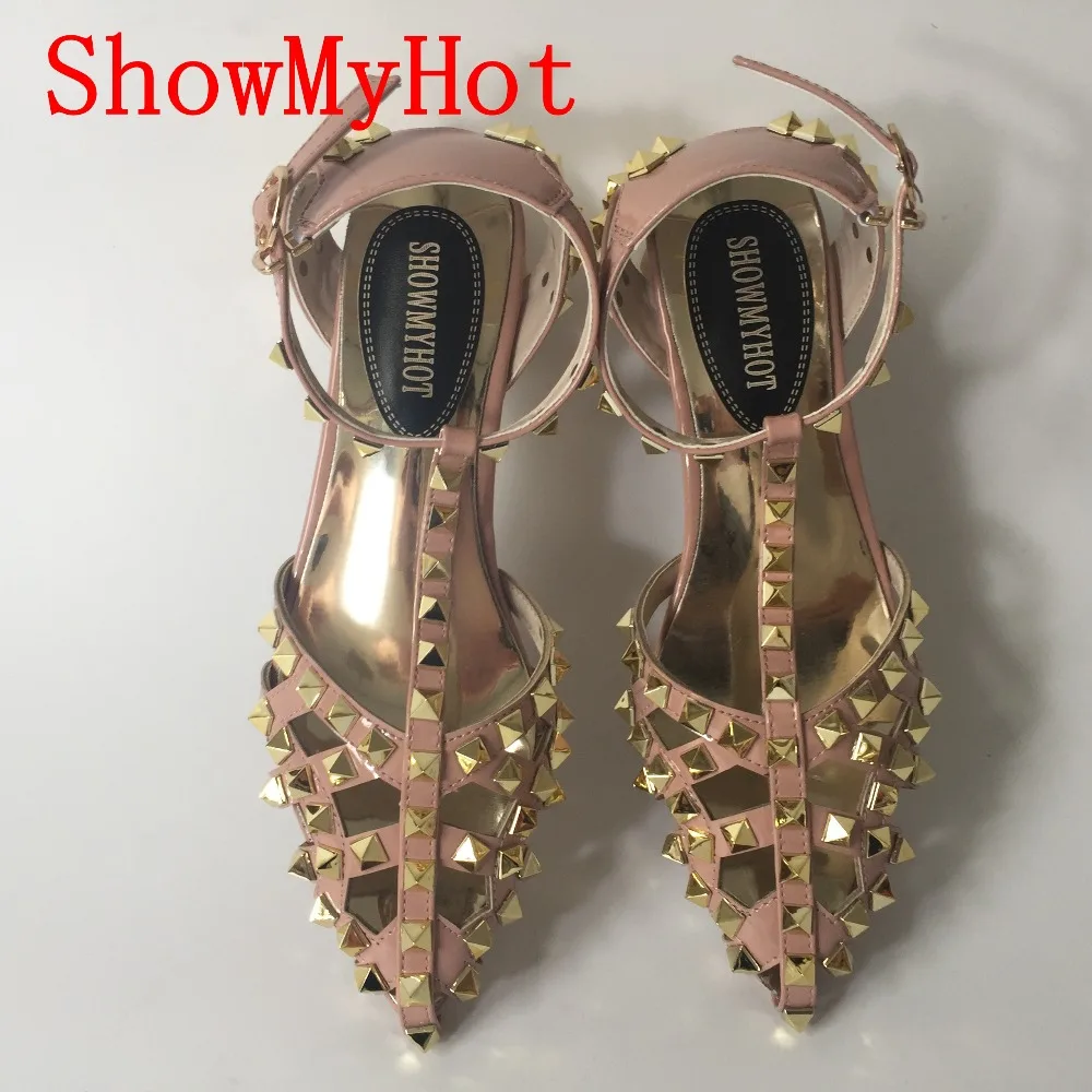 Женские босоножки с заклепками ShowMyHot модные дизайнерские в римском стиле на