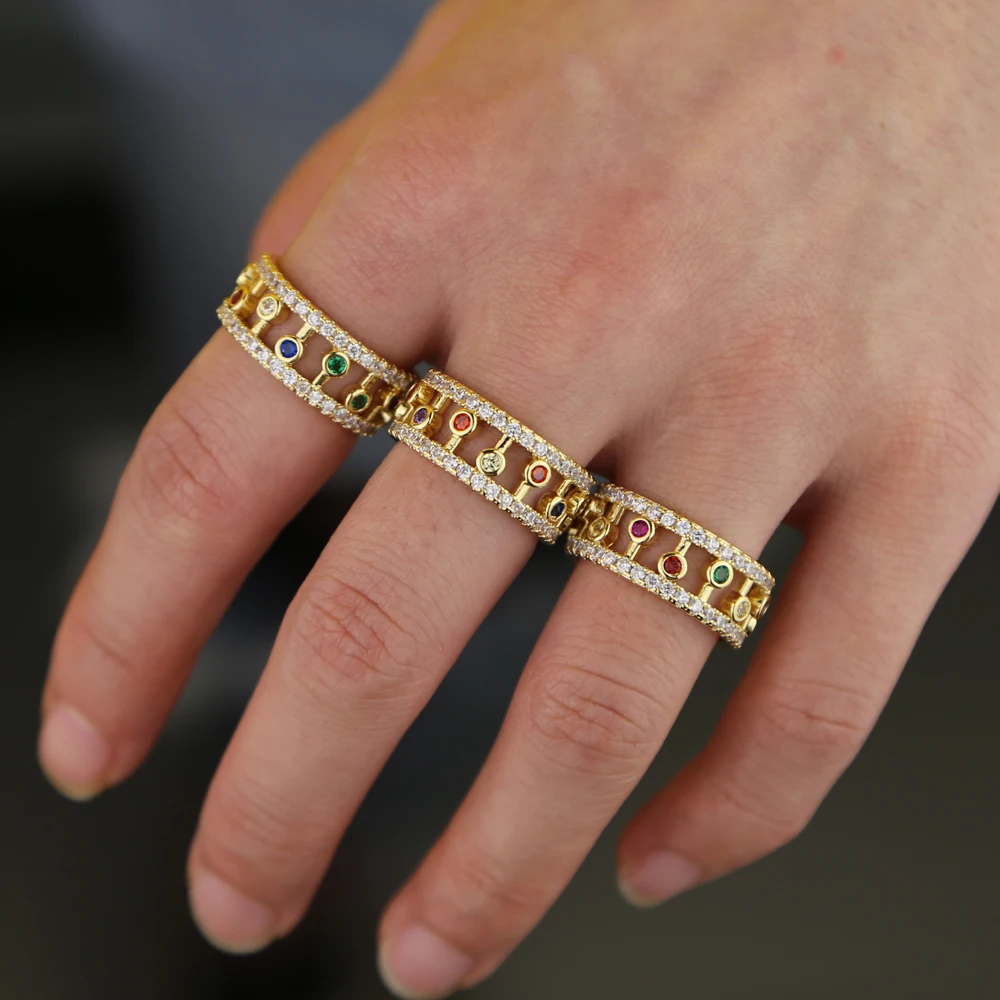 Женское Обручальное кольцо с широкой полосой золотое покрытие Круглый Радужный