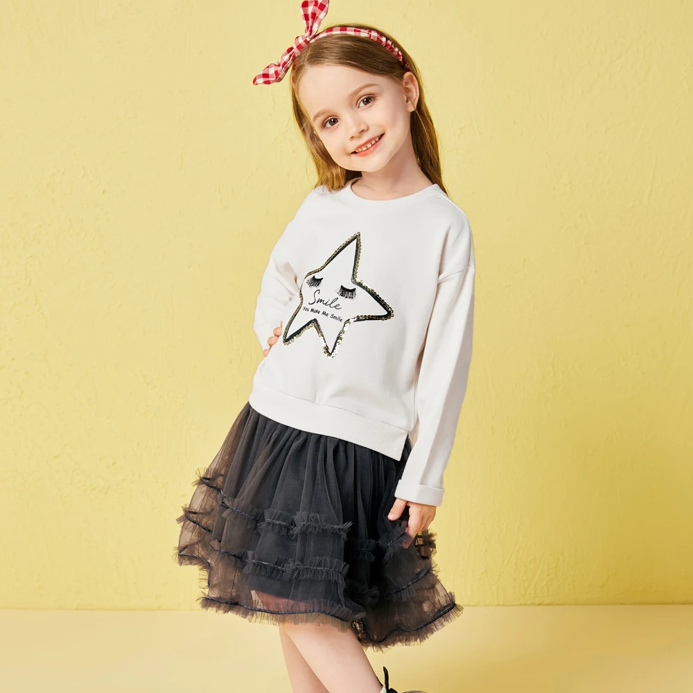 Balabala autumn dresses for girls Star pattern Gauze children's clothing Long sleeved dress holiday | Детская одежда и обувь
