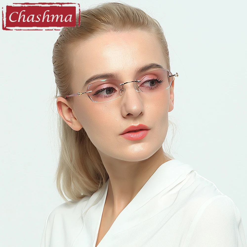 Chashma, роскошные цветные линзы, бриллиантовая отделка, женские качественные титановые очки, оправа, стразы, линзы, модные очки без оправы
