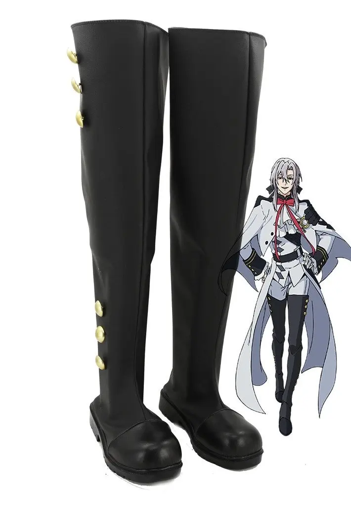 Owari no Seraph Shoes Cosplay of the End Mikaela Hyakuya Ferid Bathory Boots Black Custom Made | Тематическая одежда и